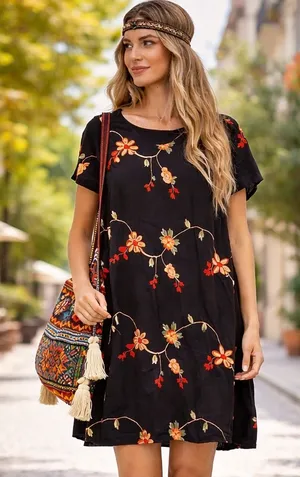 Chic Black Floral Embroidered Maxi Dress Size L thumbnail 1