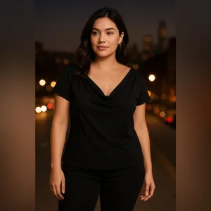 Lulu's Classic Black Drape Boatneck V Neck Blouse Size Large thumbnail 2