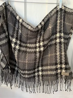 Burberry Neutral Tone Woven Plaid Scarf with Fringe thumbnail 2
