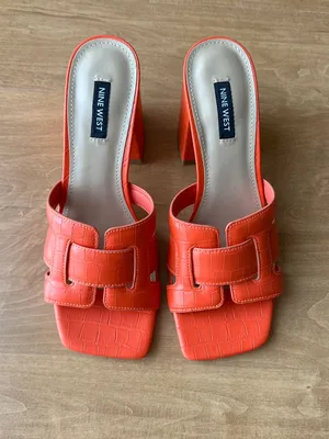 Nine West Women’s Kaelyn Square Toe Slip On Heel Sandals, Dark Orange, Size 8.5 thumbnail 2