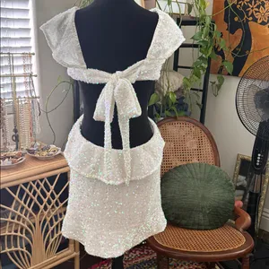 Show Me Your MuMu Zoey White Sparkling Iridescent Sequin Open Back Mini Dress thumbnail 2