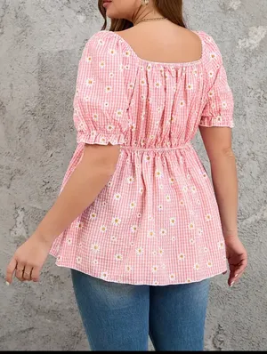 Nwot-Pink Gingham Babydoll Top-Size 2x thumbnail 3