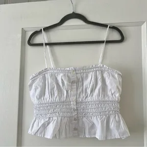 Madewell Smocked Button-Front Top in Poplin in Eyelet White Size Small NWT thumbnail 6