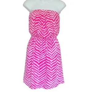 Lilly Pulitzer Strapless Dress Womens Medium Pink Chevron Ikat 82490‎ Mini Beach thumbnail 4