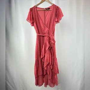 Lulus Have Harmony Swiss Dot Ruffled Faux Wrap Midi Dress in Mauve Size Medium‎ thumbnail 5