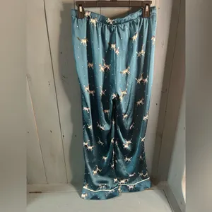 LOFT Teal Satin Sleep Pants with White & Black Zebra Print | Size Small thumbnail 2