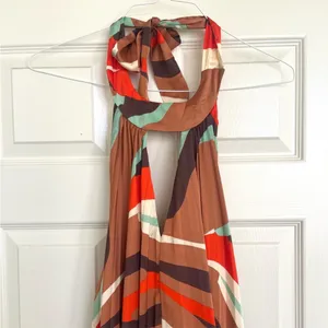 Anthropologie Hutch Halter‎ Pleated Swing Mini Dress Orange Blue Brown M NWT thumbnail 7