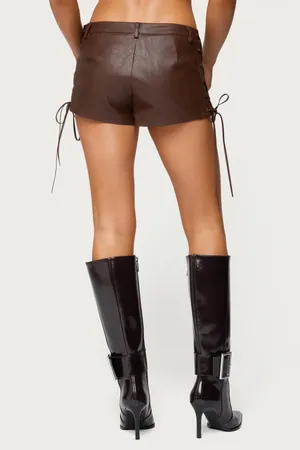 Edikted Kariss Lace Up Faux Leather Micro Shorts thumbnail 3