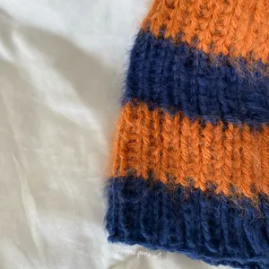 striped orange and blue Chicago Bears NFL fuzzy women’s beanie thumbnail 5