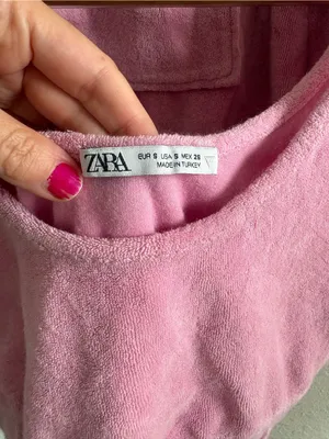 Zara Terry Cloth Pink Crop Top and Shorts Lounge Sleep Set Size Small thumbnail 5