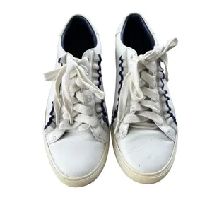 Tory Burch Sport‎ Ruffle Howell Court Sneakers 9 White Navy Leather Athletic thumbnail 11