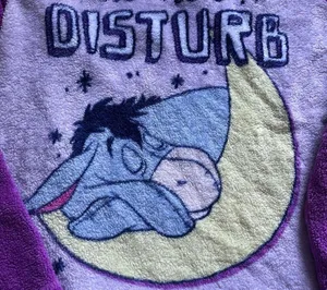 Disney sleepy Eeyore purple do not disturb fuzzy pajama top and bottoms M thumbnail 3