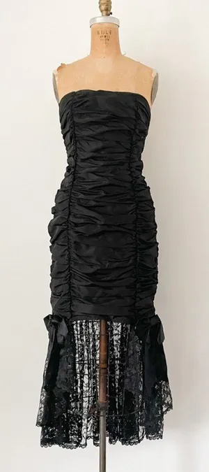 Vintage ‘80s Gunne Sax Goth Prom‎ Dress Fishtail Hem Rare HTF Dark Martitia thumbnail 1