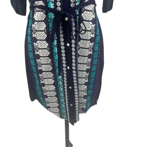 Anthropologie Tiny‎ Nadia Shirt Dress Button Embroidered Navy Blue Teal Size XS thumbnail 6