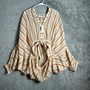 Anthropologie Tie Front Striped Blouse‎ Boho Resort Relaxed Statement Top XL New thumbnail 1