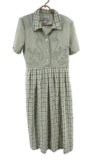 Miss Dorby Light Sage Textured Gingham Midi Dress 10 vintage piping traditional thumbnail 1