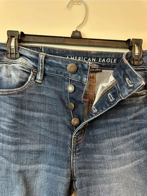 American Eagle Outfitters Dark Blue Raw-Hem button fly Skinny Jeans thumbnail 3