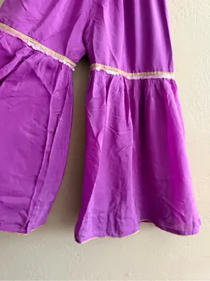 Purple Tiered Wide-Leg Pants with Elastic Waist thumbnail 3