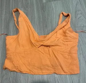 Women's Orange Cropped V-Neck Tank Top thumbnail 1