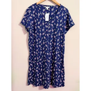 Charter Club Womens‎ Navy Paisley Floral Button Front Short Sleeve Nightgown M thumbnail 2