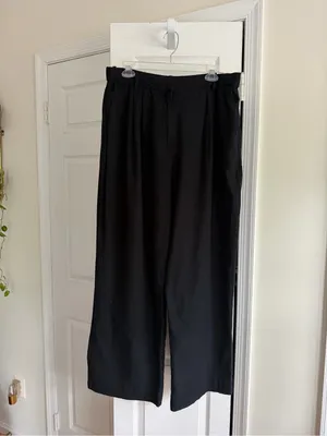 Abercrombie & Fitch Black Linen Blend Wide Leg Pants NWT L thumbnail 3