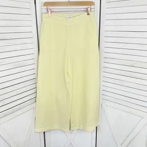 Loft Striped Linen Blend Wide Leg Crop Pants‎ Yellow White Small Lined Preppy thumbnail 9