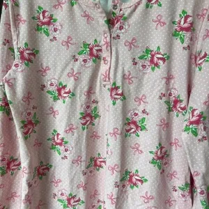 Classic Whimsy Pajamas Set Bows Coquette floral roses long sleeve pants henley thumbnail 2