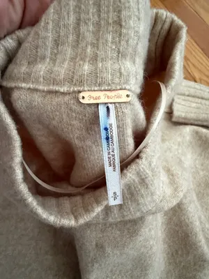 Free People Heather beige melange Crewneck Sweater oversized 3/4 sleeve S thumbnail 2
