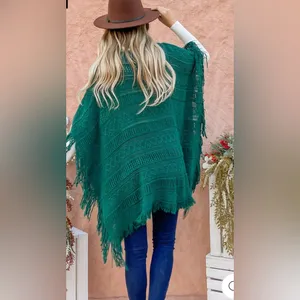 Boutique PULLOVER FRINGE PONCHO KNIT WOMEN'S HUNTERGREEN thumbnail 4