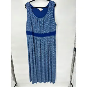 Woman‎ Within Maxi Dress Women Size 2X Blue Stretch Modern Polka Dot Sleeveless thumbnail 3