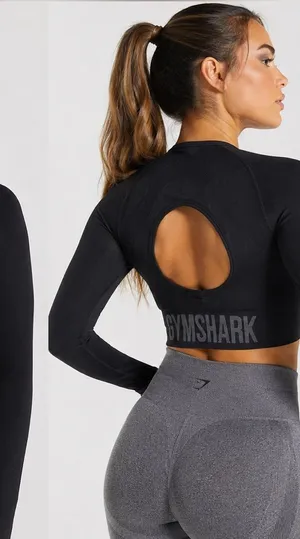 Gymshark Flex Contour‎ Black Long Sleeve Crop Athletic Top thumbnail 1