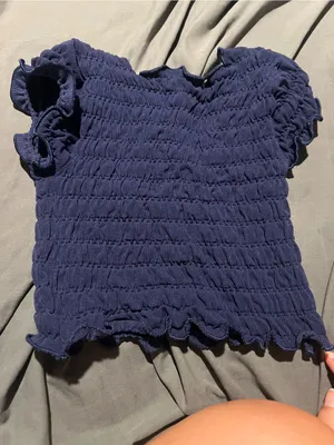Anthropologie navy ruched crinkly top xs/xxs thumbnail 4