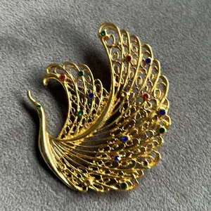 Vintage Peacock Brooch Pin Gold thumbnail 1