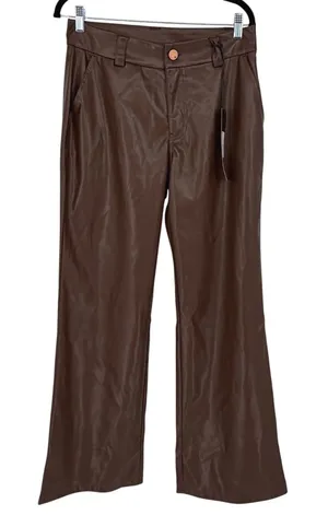 DG2‎ Diane Gilman Women Brown Faux Leather Wide Leg Pants Size 12 NWT thumbnail 1