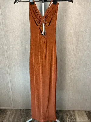 Cowl-Neck Midi Slip Dress in Rust Brown thumbnail 10