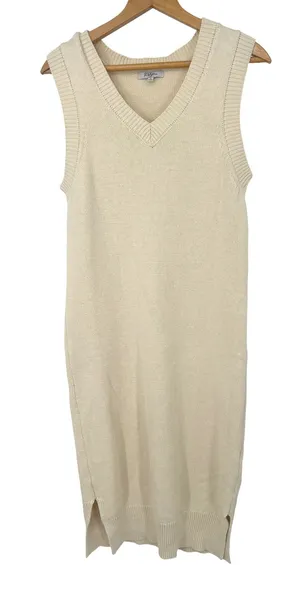 Polagram Sweater Knit Midi Dress Small Cream Boho Minimalist Neutral Classic thumbnail 1