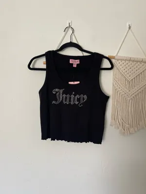 Juicy Couture Rhinestone Black Crop Tank Top thumbnail 2