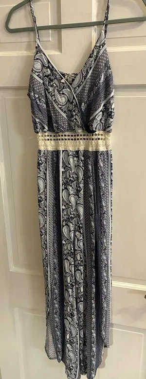Women’s J for Justify Brand Paisley Print Maxi Dress with Crochet Waist Size L thumbnail 1