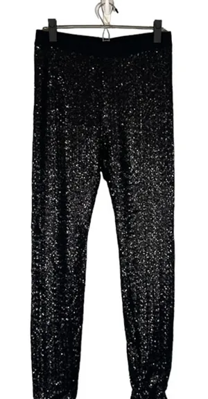 Bisou Bisou Black Metallic Sequin Skinny Ankle Dressy Legging Pants Women Sz M thumbnail 1