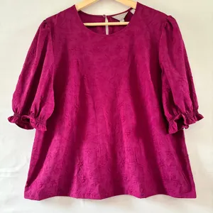 Ted Baker Magenta Pink Floral‎ Jacquard Puff Sleeve Blouse XL 1037380 NWT thumbnail 1