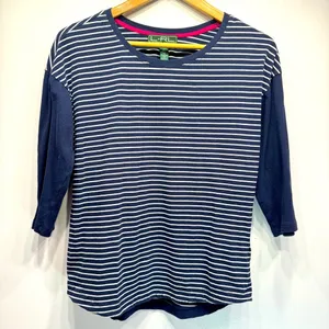 Lauren Active by Ralph Lauren Navy Blue & White Striped Jersey Top Nautical thumbnail 2