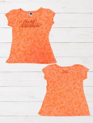 Harley-Davidson Nags Head NC Orange Swirl Graphic Tee Womens XL Made in USA thumbnail 1