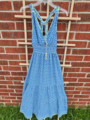 Max Studio — Blue Floral Tiered Maxi Dress - Sleeveless V-Neck M thumbnail 2