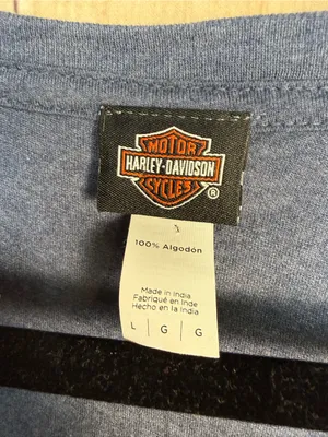 Harley-Davidson Blue V-Neck Tee with Red and White Skull Graphic thumbnail 3