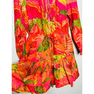 FARM RIO Pink Orange Floral Cotton A-Line Tie Waist Ombre Forest Mini Dress S thumbnail 10