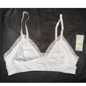 Jenni Intimates Womens White Lace Trim Cotton Bralette Adjustable Straps S NEW thumbnail 2