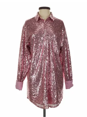 Showpo Pink Sequin Shirt Dress Womens Sz 6 Button-Up thumbnail 7
