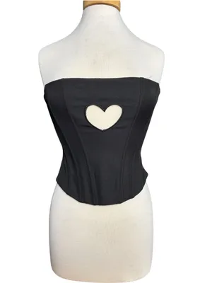White Fox Black Strapless Corset Top with Heart Cutout & Front Zip Size Small thumbnail 2