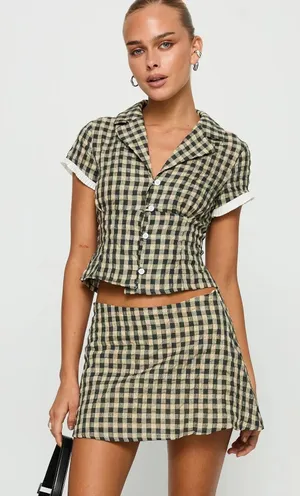 Princess Polly Rhom Women 2 Brown Check Gingham Top Co-ord thumbnail 1