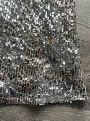Zara Silver Sequin V-Neck Mini Swing Dress Womens Sz Medium Holiday New Year thumbnail 5